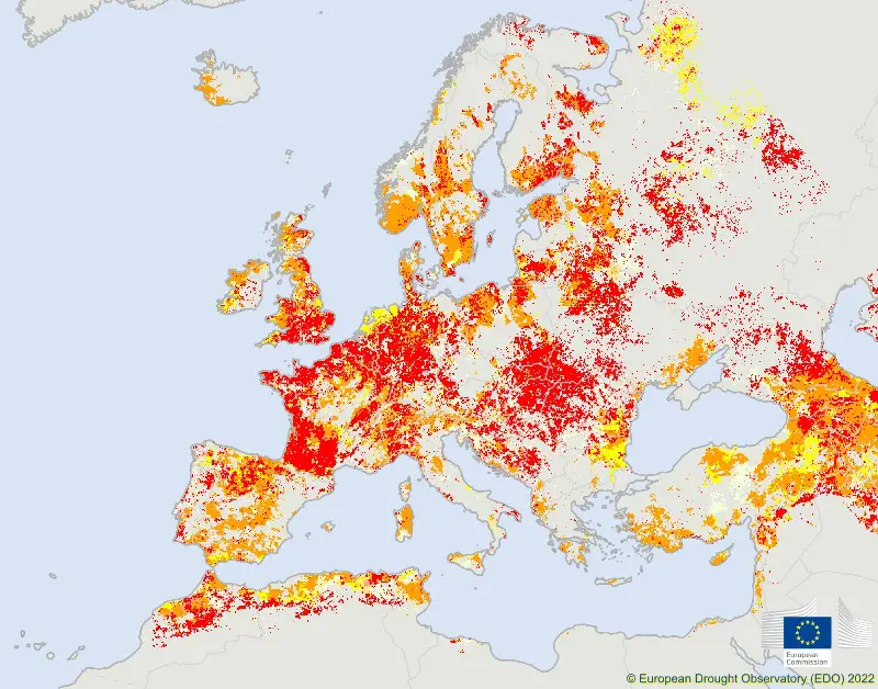 La mappa della siccità in Europa a fine settembre 2022.
